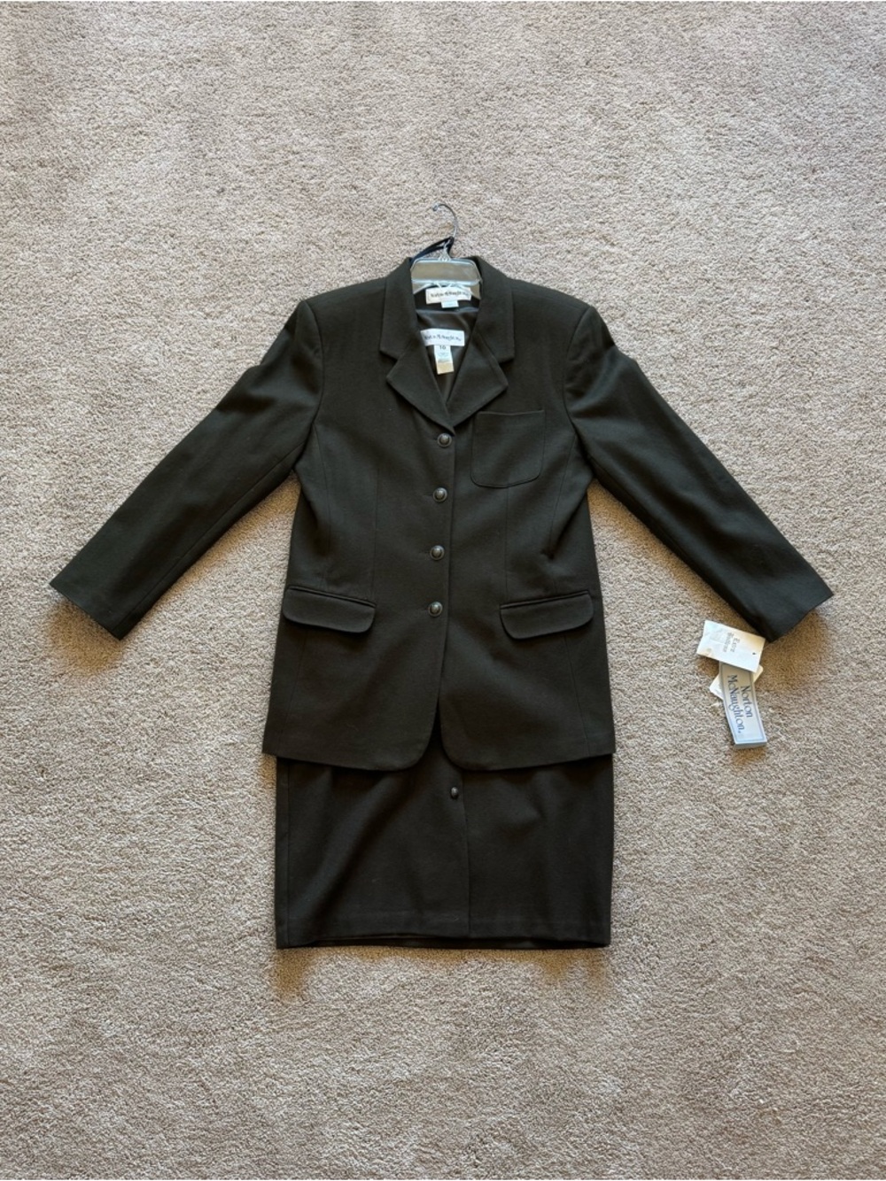 Brand New Vintage Women’s Norton McNaughton Olive 100% Wool Skirt Suit 10-12